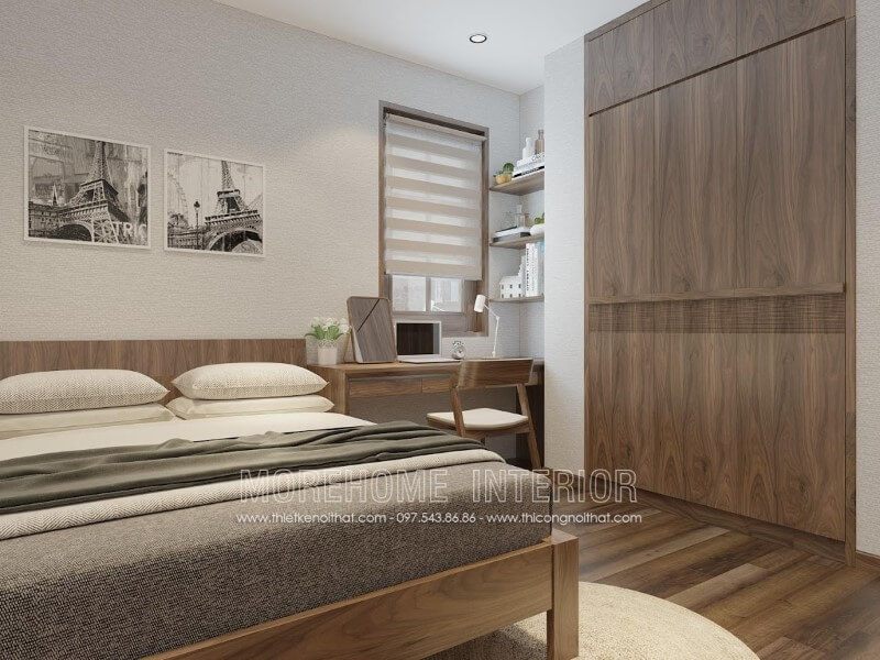 Morehome gợi ý bạn mẫu tủ quần áo gỗ óc chó phong cách hiện đại 3 cánh, tay cầm gỗ được thiết kế âm tường đẹp mắt, giúp tiết kiệm không gian