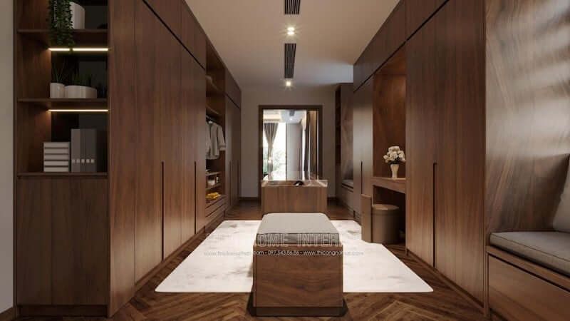 Choáng ngợp với mẫu tủ quần áo gỗ óc chó sang trọng mang đến một không gian thay đồ đẳng cấp cho gia chủ