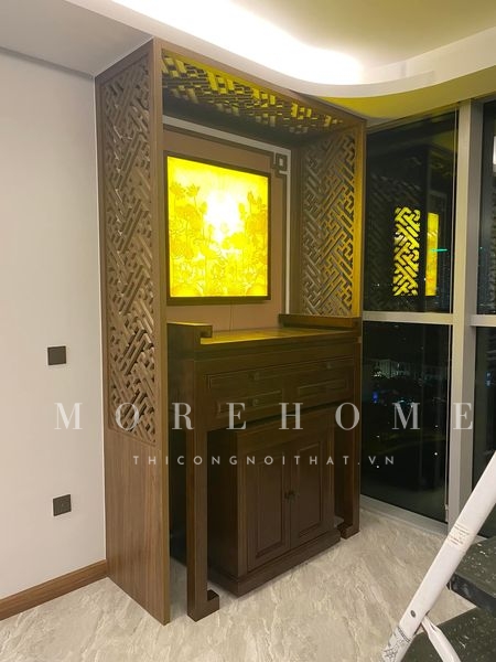 Thi công vách ngăn cnc phòng thờ tôn lên sự trang nghiêm và tâm linh cho không gian.